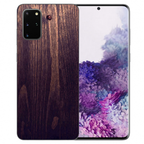 Samsung Galaxy A91 Silikon TPU Hülle mit Bilddruck HolzOptik Dunkelbraun