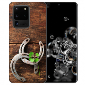 Samsung Galaxy S20 Ultra Silikon Hülle mit Holz hufeisen Bilddruck 