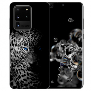 Samsung Galaxy S20 Ultra Silikon Hülle Leopard mit blauen Augen Fotodruck 