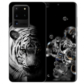 Samsung Galaxy S20 Ultra Silikon Hülle mit Tiger Schwarz Weiß Fotodruck 