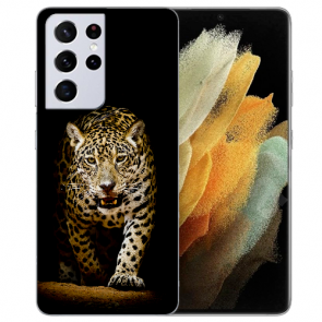 Samsung Galaxy S21 Ultra Silikon TPU Hülle mit Bilddruck Leopard beim Jagd