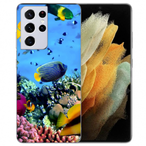 Silikon TPU Hülle mit Bilddruck Korallenfische für Samsung Galaxy S21 Ultra
