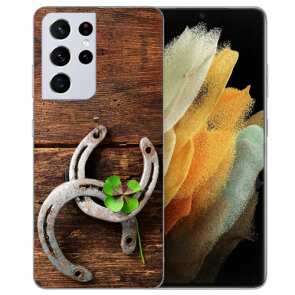 Samsung Galaxy S21 Ultra Silikon TPU Hülle mit Holz hufeisen Fotodruck