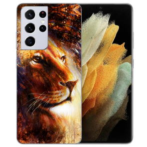 Samsung Galaxy S21 Ultra Silikon TPU Hülle mit LöwenKopf Porträt Fotodruck