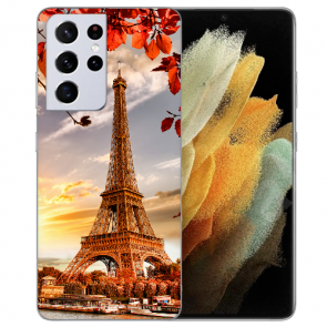 Silikon TPU Hülle mit Eiffelturm Bilddruck für Samsung Galaxy S21 Ultra 