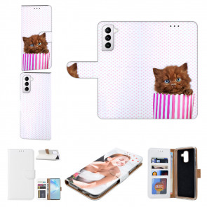 Sideflip Case Tasche für Samsung Galaxy S22 (5G) Bilddruck Kätzchen Braun 