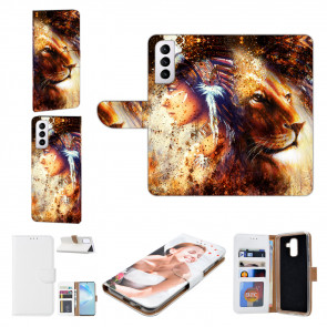 Flip Case Handycover Fotodruck Löwe Indianerin Porträt für Samsung Galaxy S22 (5G)