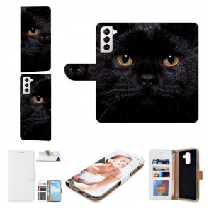 Handycover Hülle Tasche für Samsung Galaxy S22 (5G) Fotodruck Schwarze Katze 