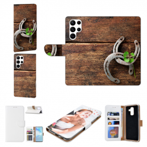 Smartphone Flip Case Bilddruck Holzhufeisen für Samsung Galaxy S22 Ultra (5G) 