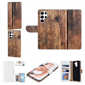 Schutzhülle Sideflip Case für Samsung Galaxy S22 Ultra (5G) Bilddruck Holzoptik 