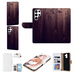 Sideflip Case für Samsung Galaxy S22 Ultra (5G) Bilddruck Holzoptik dunkelbraun