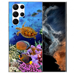 TPU Cover Case Bilddruck Aquarium Schildkröten für Samsung Galaxy S22 Ultra (5G)