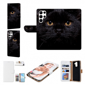 Smartphone Flip Case für Samsung Galaxy S22 Ultra (5G) Schwarze Katze Bilddruck 