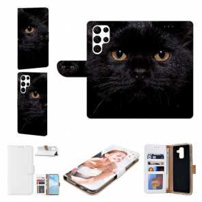 Smartphone Flip Case für Samsung Galaxy S22 Ultra (5G) Schwarze Katze Bilddruck