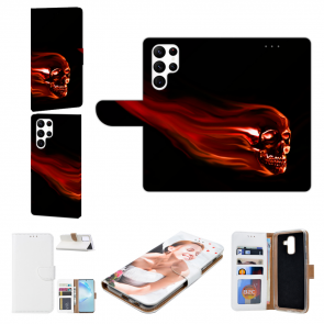 Smartphone Flip Case für Samsung Galaxy S22 Ultra (5G) Bilddruck Totenschädel 