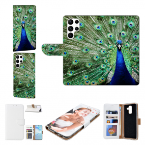 Flip Case Schutzhülle für Samsung Galaxy S22 Ultra (5G) Pfau Bilddruck