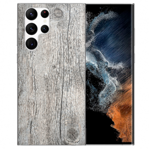 Silikon Cover Case Holzoptik Grau Bilddruck für Samsung Galaxy S22 Ultra (5G)