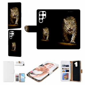 Handyhülle mit Bilddruck Leopard bei der Jagd für Samsung Galaxy S23 Ultra (5G) 