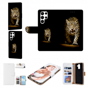 Handyhülle mit Bilddruck Leopard bei der Jagd für Samsung Galaxy S23 Ultra (5G)