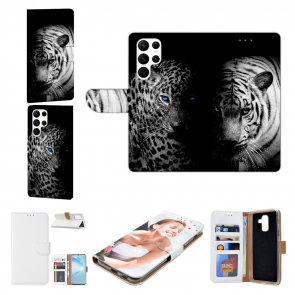 Handycover Case für Samsung Galaxy S22 Ultra (5G) Tiger mit Leopard Bilddruck 