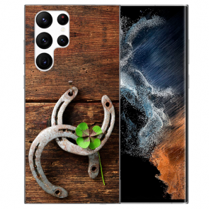 TPU Silikon für Samsung Galaxy S22 Ultra (5G) Cover Case Fotodruck Holz hufeisen