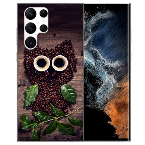 TPU Silikon für Samsung Galaxy S22 Ultra (5G) Cover Case Kaffee Eule Bilddruck