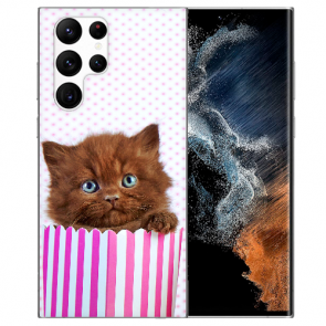 Schutzhülle TPU Cover Case für Samsung Galaxy S22 Ultra (5G) Bilddruck Kätzchen Braun