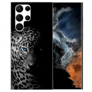 TPU Cover Case Bilddruck Leopard mit blauen Augen für Samsung Galaxy S22 Ultra (5G)