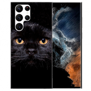 Für Samsung Galaxy S22 Ultra (5G) Silikon TPU Cover Case Fotodruck Schwarze Katze 