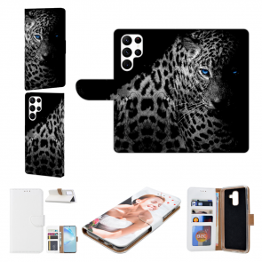 Handyhülle mit Bilddruck für Samsung Galaxy S23 Ultra (5G) Leopard mit blauen Augen