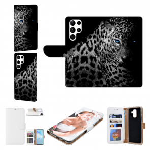 Handyhülle mit Bilddruck für Samsung Galaxy S23 Ultra (5G) Leopard mit blauen Augen 