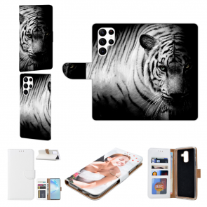 Schutzhülle Tasche mit Bilddruck Tiger Schwarz Weiß für Samsung Galaxy S23 Ultra (5G)