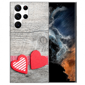 Silikon TPU Cover Herzen auf Holz Bilddruck für Samsung Galaxy S22 Ultra (5G)