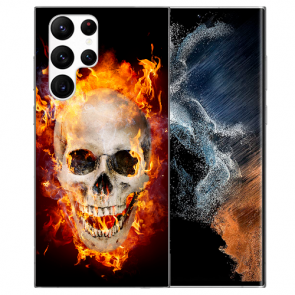 Schutzhülle Silikon für Samsung Galaxy S22 Ultra (5G) Totenschädel Feuer Bilddruck