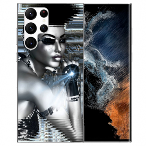Silikon Cover für Samsung Galaxy S22 Ultra (5G) Case Robot Girl Bilddruck 