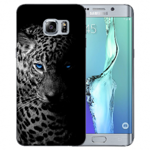Samsung Galaxy S6 Edge + TPU Silikon mit Fotodruck Leopard mit blauen Augen