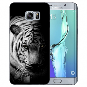 Samsung Galaxy S6 Edge TPU Hülle mit Bilddruck Tiger Schwarz Weiß