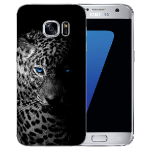 Samsung Galaxy S6 Silikon Hülle mit Bilddruck Leopard mit blauen Augen