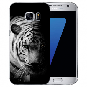 Samsung Galaxy S6 Silikon TPU Hülle mit Bilddruck Tiger Schwarz Weiß 
