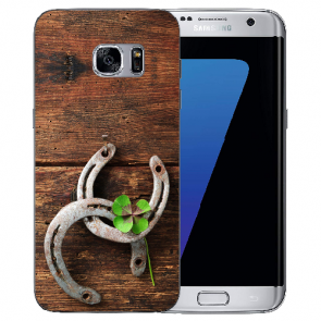 Samsung Galaxy S6 Edge Plus TPU Silikon mit Fotodruck Holz hufeisen