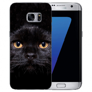 Silikon TPU mit Schwarz Katze Fotodruck für Samsung Galaxy S7 Edge
