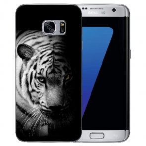 Samsung Galaxy S7 TPU Silikon mit Tiger Schwarz Weiß Fotodruck 