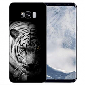 Samsung Galaxy S8 TPU Silikon Hülle mit Tiger Schwarz Weiß Bilddruck 