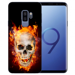 Samsung Galaxy S9 Plus TPU Silikon mit Totenschädel Feuer Bilddruck 