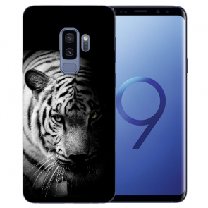 Samsung Galaxy S9 Plus TPU Silikon mit Tiger Schwarz Weiß Fotodruck 