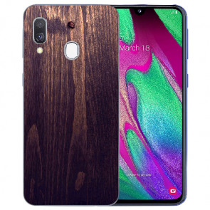 Samsung Galaxy A20 Silikon TPU mit Bilddruck HolzOptik Dunkelbraun