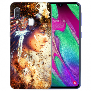 Samsung Galaxy A40 TPU Handy Hülle mit Bilddruck Indianerin Porträt