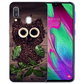 Samsung Galaxy A40 TPU Handy Hülle mit Bilddruck Kaffee Eule