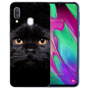 Samsung Galaxy A20 Silikon TPU Schutzhülle mit Schwarz Katze Bilddruck