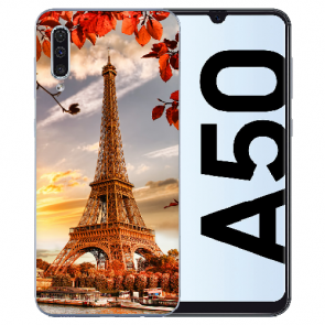 Silikon Handy Hülle für Samsung Galaxy A50 mit Bilddruck Eiffelturm Etui